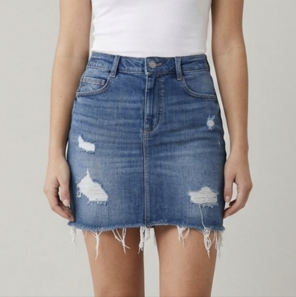 GARAGE High-Rise Denim Ripped Mini-Skirt Size XS